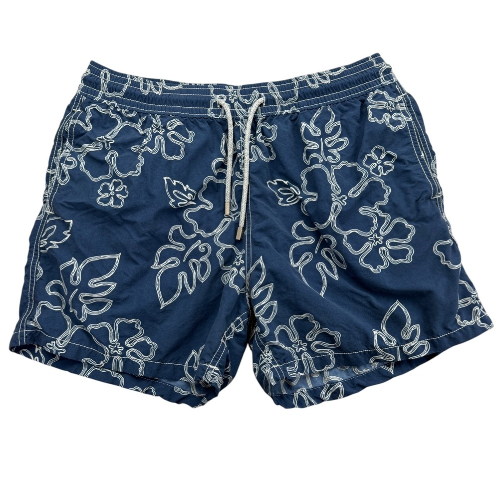 Vilebrequin Swim Trunks Mens XL Blue Floral Hawaiian Elastic Waist Drawstring